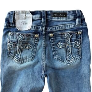 Stella in Dreams Women's Mid Rise Bootcut Jeans Cross Embellished Size 7/28
